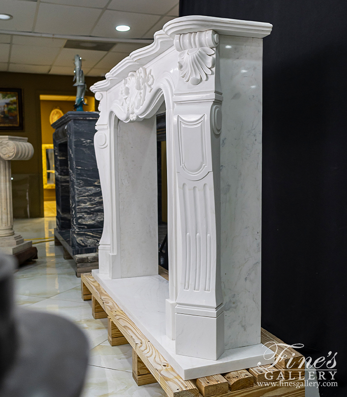 Marble Fireplaces  - Simple Shell Motif Mantel In Statuary Marble - MFP-1758